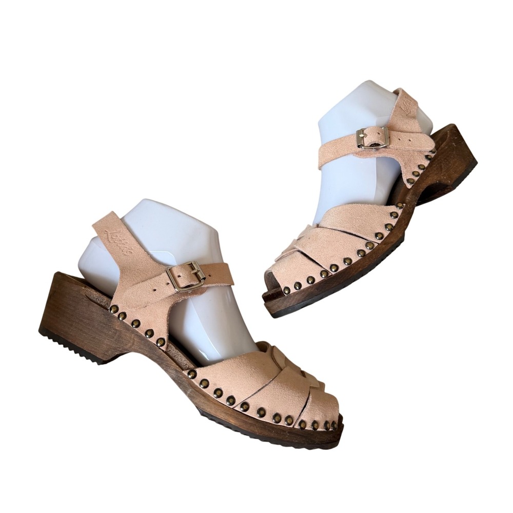 Lotta from Stockholm Clogs Peep Toe Studded Ankle Strap Nude Pink 40